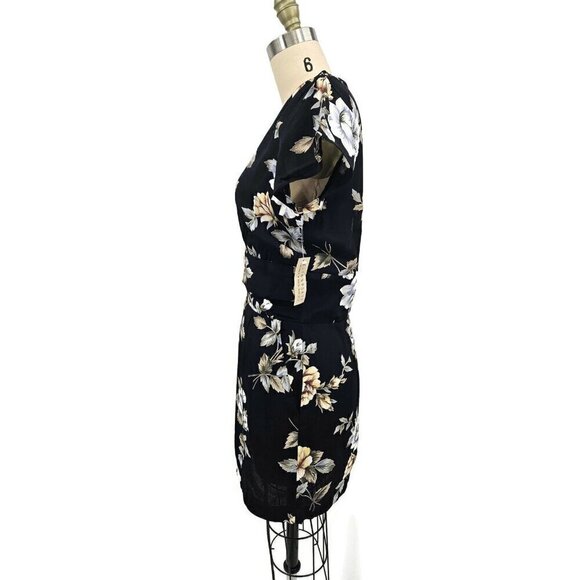 New Flynn Skye Olivia Mini Dress Womens M Black Roses Floral Rayon Pockets - Picture 4 of 8